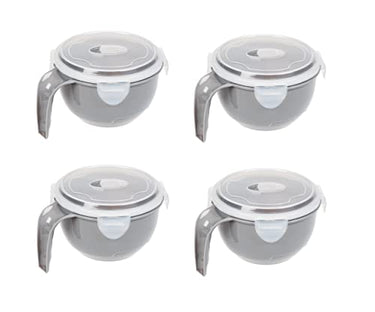 Invero Set mit 4 Mikrowellen-Futternäpfchen, 900 ml, mit luftdichtem Deckel und Griff, idealer Küchenbehälter für Frühstück, Mittagessen, Abendessen, Reisen und mehr – Grau im Sale